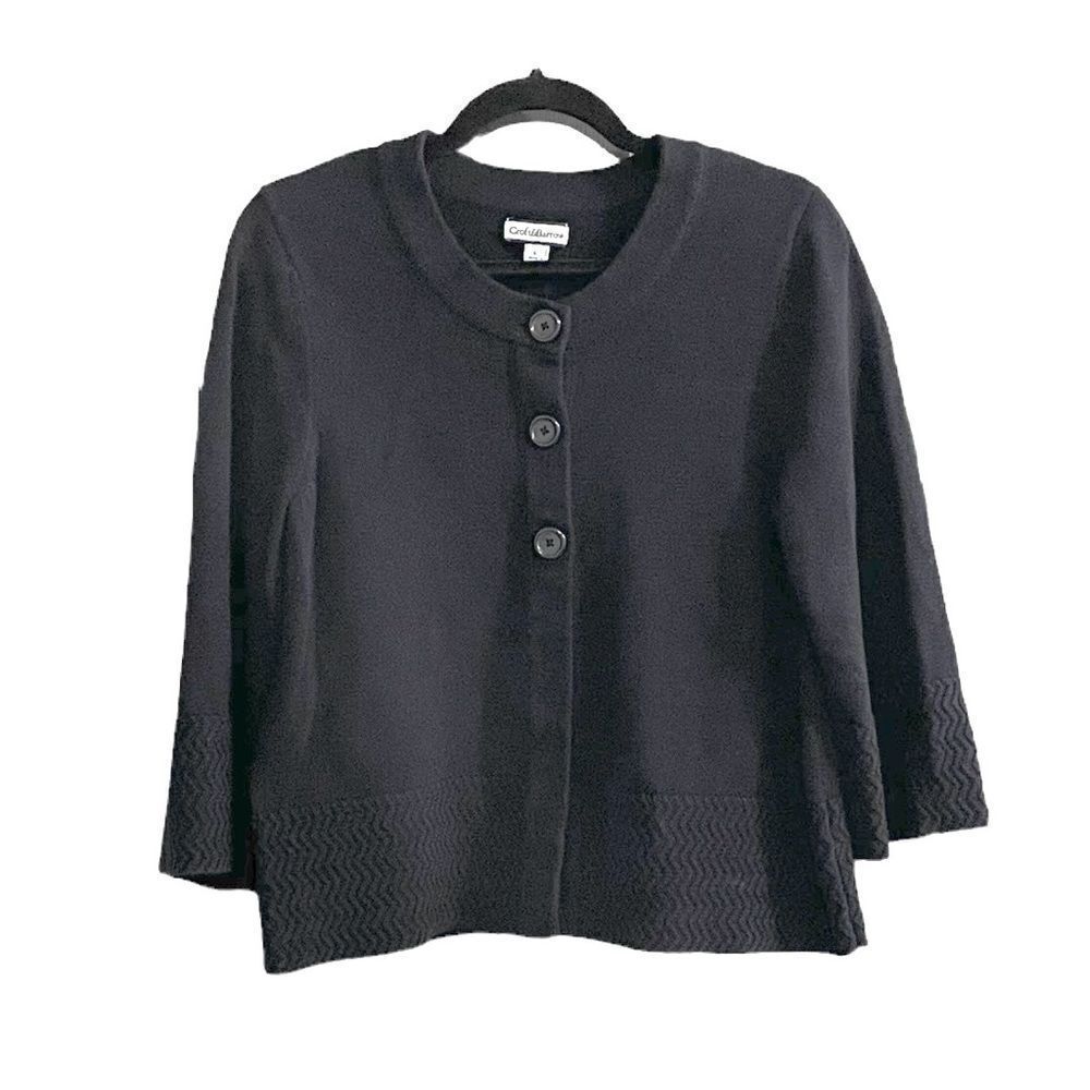 CROFT & BARROW Crew Neck Button Front Cardigan Sweater Black L